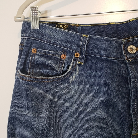 Lucky Brand Jeans Mens 36X34 Slim Bootleg Stretch Button Fly Lightly Distressed - Picture 5 of 16